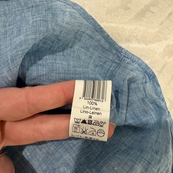 Kenzo Homme Blue 100% linen long sleeve button down shirt - Picture 10 of 11